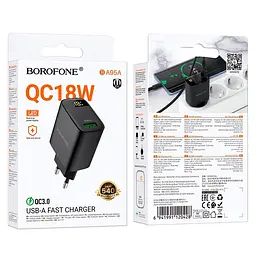 Адаптер мережевий Borofone Ilustre single-port charger with digital display BA95A 1USB 18W блок чорний - мініатюра 2