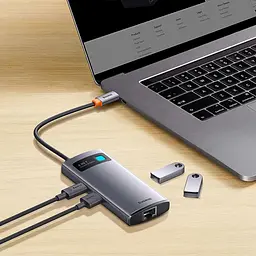 USB-Хаб Baseus USB-HubBaseus Metal Gleam Series 4-in-1 Multifunctional Type-C HUB Docking Station Gray （Type-C to U (WKWG070113) - мініатюра 5
