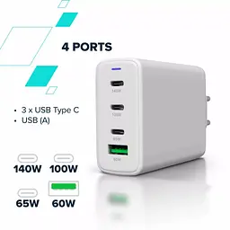 Зарядний пристрій Canyon CU140ACC GaN 150 Вт 3xPD 1xQC EU білий (CNS-CUW140ACC) - мініатюра 2