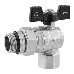 Кран-американка кульовий кутовий Kroner 3/4" ВЗ PN40 метелик, нікельований (CV033224) - мініатюра 1