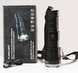 Потужний ручний ліхтар AK138 4х18650 акумуляторний тактичний White Laser Powerbank IP44 Type-C zoom Чорний - мініатюра 6