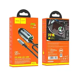 Адаптер автомобільний HOCO Lightning Cable car charger NZ7 1USB 20W сірий - мініатюра 2