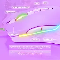 Комп'ютерна мишка Onikuma для ПК і ноутбука 6400 DPI RGB підсвітка 7 кнопок дротова Фіолетовий - мініатюра 4