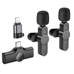 Бездротова мікрофонна система BOROFONE BFK12 Trophy lavalier wireless digital microphone(iP/Type-C) Black (6941991106408)