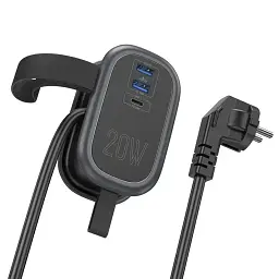 Мережевий подовжувач Hoco NS7 Sharp 1 position (PD20W/1C2A) Desktop Socket Black - мініатюра 6