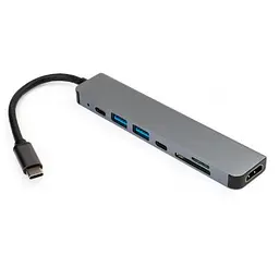 Концентратор Vinga Type-C to 4K HDMI+2*USB3.0+SD+TF+PD+USB-C 3.1 Gen1 aluminium (VCPHTC7AL) - мініатюра 2