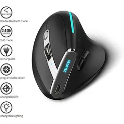 Вертикальна миша бездротова Zelotes F-36 з акумулятором та RGB підсвічуванням 2.4G + Bluetooth Black - мініатюра 3