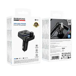 АЗП з FM-модулятором BOROFONE BC61 Ocean 45W(1A1C) car BT FM transmitter чорний - мініатюра 2