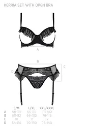 Комплект Passion KERRIA SET WITH OPEN BRA black, S/M, бюстгальтер з відкритою чашкою, стрінги, пояс для панчіх - мініатюра 5