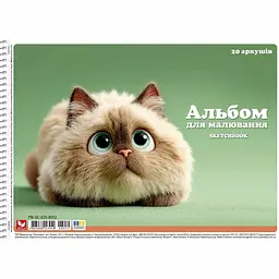 Альбом для малювання Школярик Коте сумні очі спiраль УФ-лак 20 аркушів 9 шт. (PB-SC-020-8052)