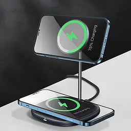 Зарядний пристрій Qi BASEUS Swan 2-in-1 Wireless Magnetic Charging Bracket 20W Max total (WXSW-C01) чорна - мініатюра 2