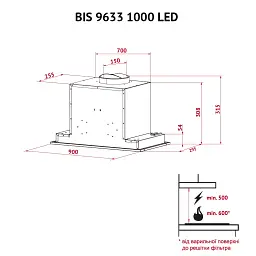 Витяжка повнобудована Perfelli BIS 9633 I 1000 LED - мініатюра 11