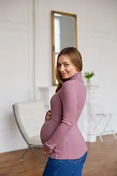 Теплий гольф для вагітних та годуючих жінок з ангори в рубчик для майбутніх мам Dublin XL (50) Lullababe фрезовий - мініатюра 3