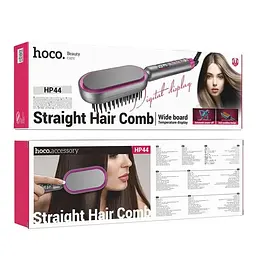 Електрична щітка-випрямляч HOCO HP44 Electric straightening hair comb з дисплеєм 40Вт Рожевий - мініатюра 6
