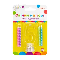 Свічка Maxi 4 шт. на торт з LED підставкою "5", що світиться (MX701007-5)