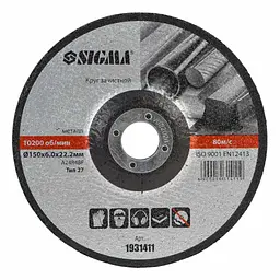 Круг зачисний по металу Sigma Ø150×6.0×22.2 мм 10200 об/хв (1931411)