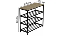 Полиця для взуття Слайм 3 Ferrum-decor 635x630x260 Чорний метал ДСП Дуб Сонома 16 мм (FRD-105158) - мініатюра 6