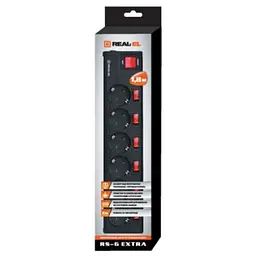Мережевий фільтр живлення REAL-EL RS-6 EXTRA 1.8m, black (EL122300001) - мініатюра 2