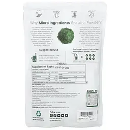 Спіруліна Organic Spirulina Powder 454 g Micro Ingredients vit0004894 - мініатюра 2