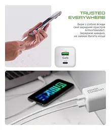 Мережевий зарядний пристрій ArmorStandart AR372 45W GaN Type-C + USB-A White (ARM77550) - мініатюра 10
