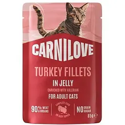 Вологий корм для котів Carnilove Jelly Turkey with Valerian індичка і валеріана в желе 85 г