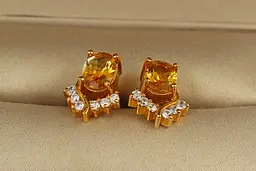 Сережки No Name гвоздики чайка з цитрином 1,3 см золотисті