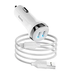 Адаптер автомобільний HOCO Z40 Superior dual port car charger set with Micro USB Cable комплект білий