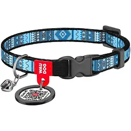 Нашийник для котів Waudog Nylon Етно з QR паспортом 20-30х1 см синій