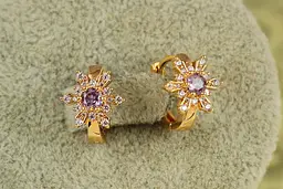 Сережки дитячі Xuping Jewelry сніжинка із фіолетовим каменем 1,2 см золотисті - мініатюра 2