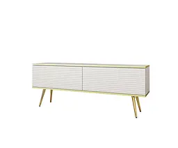 Тумба під телевізор Perfect Home Оро / Oro 2-дверна з золотими ніжками RTV135 MDF Білий (PFH-091329) - мініатюра 3