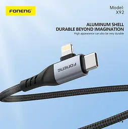 Кабель Foneng X92 4-in-1 (60W) USB/USB-C - USB-C/Lightning (M/M), 1 м, Чорний (X92-CA-FIO) - мініатюра 4