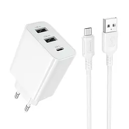 Мережевий зарядний пристрій з кабелем BOROFONE BA105A Stellar three-port charger set (Micro) (EU) Білий