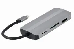 Хаб USB Cablexpert "8-in-1", Grey, Type-C 3.1 - 1xType-C (87 Вт) / 2xUSB 3.1 / HDMI 4K / VGA / microSD / SD / 3.5 мм, кабель 12 см, алюмінієвий корпус (A-CM-COMBO8-02) - мініатюра 2