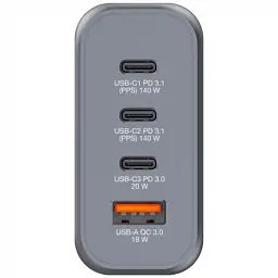 Зарядний пристрій Verbatim GaN 140 W 4 ports (2xUSB-C-140 W,USB-C 20 W /USB-A -3.0) (32203) - мініатюра 5