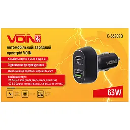 Автомобільний зарядний пристрій Voin 63W 1USB QC3.0 18W + 1PD 45W 12/24V (C-63202Q) - мініатюра 4
