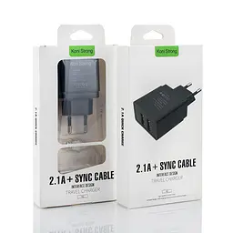 Адаптер мережевий micro cable KONI STRONG K2 2USB 2.1 A набір з кабелем мікросб чорний - мініатюра 2