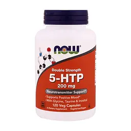 Амінокислота Now Foods 5-HTP (Гідрокситриптофан), Подвійна Сила, 200 мг, 120 вегета (NOW-00111)
