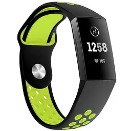 Силіконовий ремінець Primo з перфорацією для фітнес браслета Fitbit Charge 3/4 Black Green/розмір L - мініатюра 2