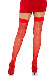 Панчохи Leg Avenue Fishnet Thigh Highs With Bow Red One size - мініатюра 2