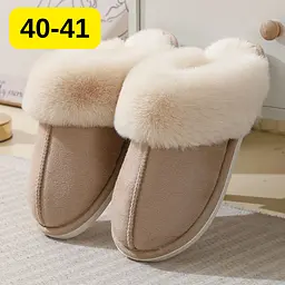 Жіночі домашні капці з хутром Slippers теплі м’які закриті тапочки для дому 40-41 бежевий KT8003823 - мініатюра 2