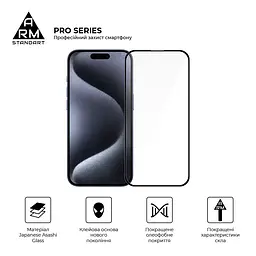 Захисне скло на Apple iPhone 15 Pro з олеофобним покриттям, Pro, повне проклеювання, антистатичний і пиловідштовхуючий шар, 9H, самоклеючеся, 2.5D, на весь екран, антистатичний клей, ArmorStandart (ARM71484) - мініатюра 2