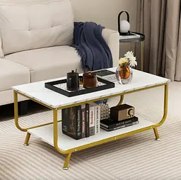 Журнальний стіл Costway Marble двоярусний білий - мініатюра 1
