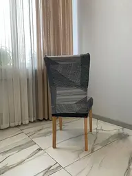 Чохол для стільця зі спинкою з малюнком еластичний універсальний натяжний абстракція штрих Gospo 0008 темно сірий (Туреччина) - мініатюра 7