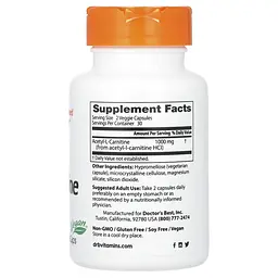 Ацетил карнітин Doctor's Best Acetyl-L-Carnitine 1000 мг 60 вег капс - мініатюра 2