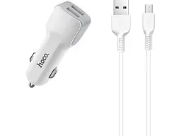 Автомобільний зарядний пристрій Hoco Z23 2USB 2.4 A + кабель microUSB White (6957531078029) - мініатюра 2