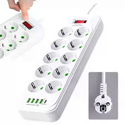 Мережевий подовжувач-фільтр PNS-02/D10 білий 5 м з LED-індикатором, 4 USB і PD Type-C - мініатюра 5