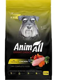 AnimAll повнораціонний сухий корм для собак зі свіжою куркою, 12 кг