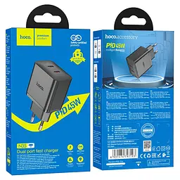 Мережевий зарядний пристрій Hoco N35 Streamer dual-port PD45W GaN (2C) charger(EU) чорний - мініатюра 2