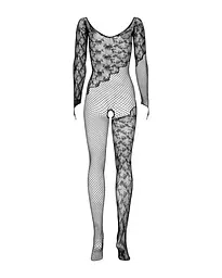 Бодістокінг Obsessive Bodystocking F210 S/M/L black, рукава-мітенки, сітка, кольорове мереживо - мініатюра 1
