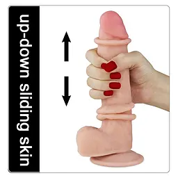 Фалоімітатор LoveToy Sliding-Skin Dual Layer Dong 20 см тілесний - мініатюра 6